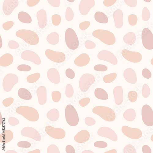 Beige, light brown, rose liquid, fluid shapes seamless vector pattern. Free hand drawn spots, specks, uneven cute pieces texture. Natural skin, body, flesh colors rounded forms abstract background.