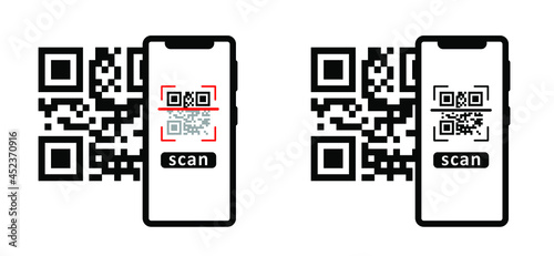 Scan me, QR code scanning icon. Mobile phone qr code payment, E wallet, cashless, info concept or scanner labeled information identity products. Flat vector pixel pictogram sign.