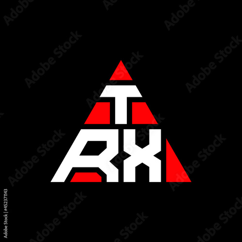 TRX triangle letter logo design with triangle shape. TRX triangle logo design monogram. TRX triangle vector logo template with red color. TRX triangular logo Simple, Elegant, and Luxurious Logo. TRX 