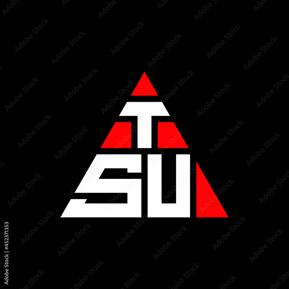 TSU triangle letter logo design with triangle shape. TSU triangle logo design monogram. TSU triangle vector logo template with red color. TSU triangular logo Simple, Elegant, and Luxurious Logo. TSU 