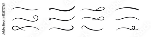 Hand drawn collection of curly swishes, swashes, swoops. Calligraphy swirl. Highlight text elements.