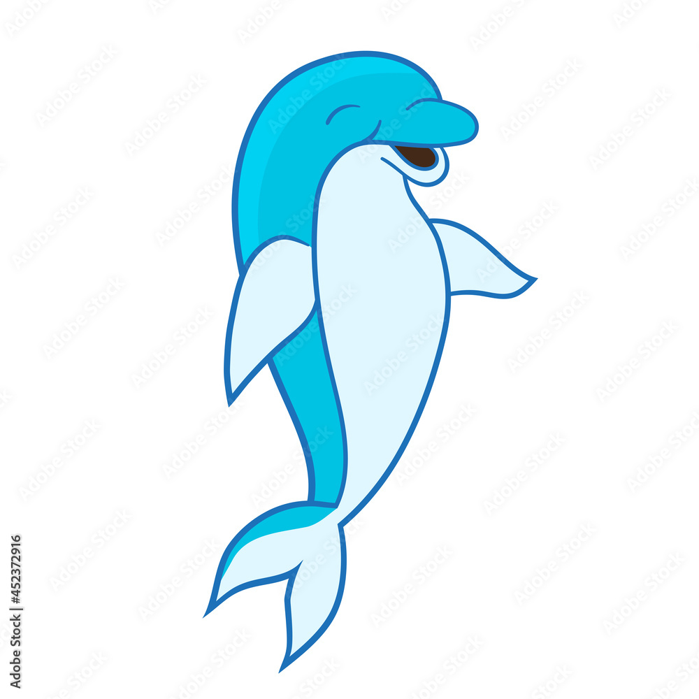 Obraz premium Cute cartoon dolphin, isolate on a white background