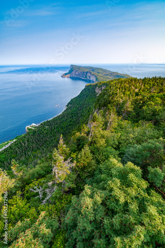 Panoramic view of the Forillon national park at dusk and the Gaspesie peninsula, Quebec, Canada photo
