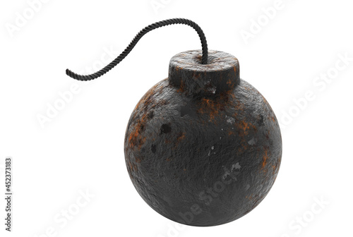 Foto black iron round bomb with fuse-cord