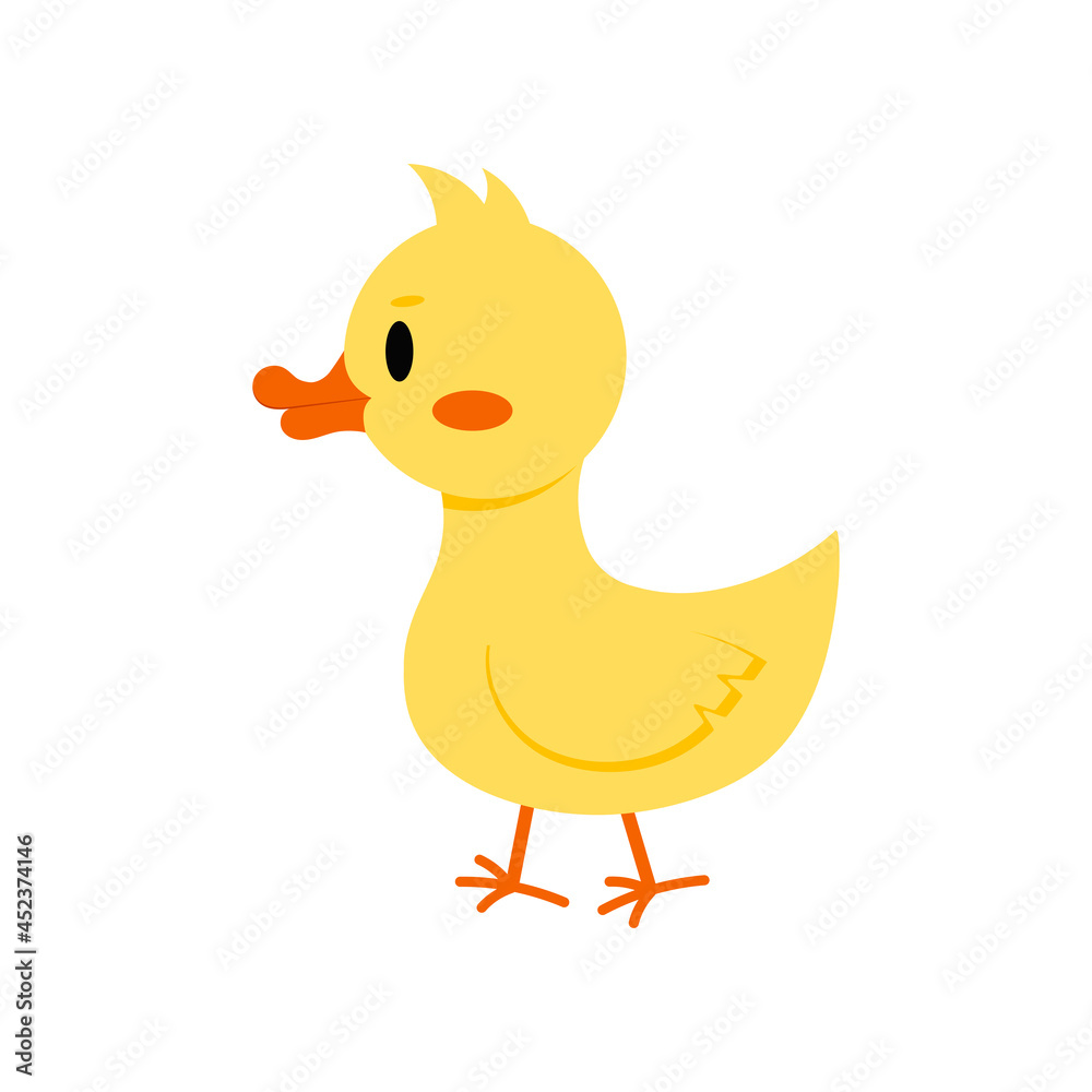 Yellow gosling or duckling icon isolated on white background. Funny domestic little baby goose - farm poultry bird. Flat design cartoon style vector illustration. Yellow gosling or duckling icon isolated on white background. Funny domestic little baby goose - farm poultry bird. Flat design cartoon style vector illustration.