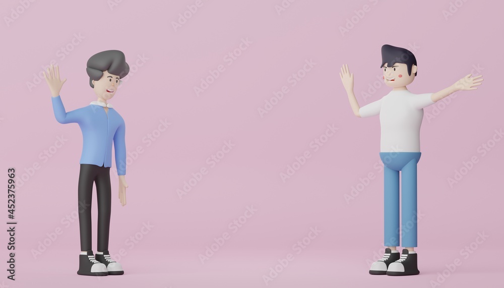 3d render character of men in white T-shirt, blue jeans and black sneakers. Minimal scene for mock up and web banner. Portrait of smart people who smiling 3d render character of men in white T-shirt, blue jeans and black sneakers. Minimal scene for mock up and web banner. Portrait of smart people who smiling