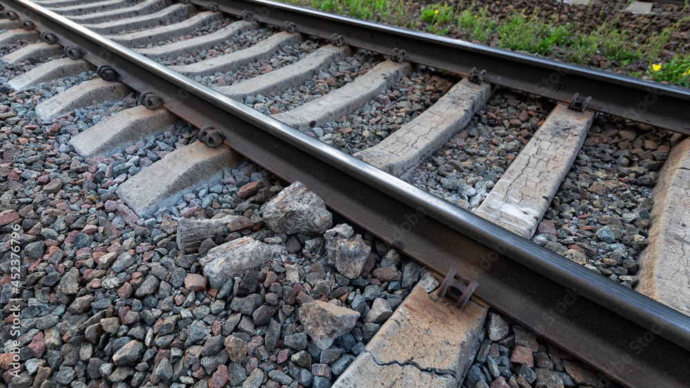 Damaged railway line, close up danger to trains. Damaged railway line, close up danger to trains.