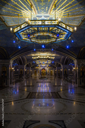 multi-colored richly decorated interior of the main temple of the Russian Armed Forces with mosaics  frescoes and inlays in Kubinka Moscow Region