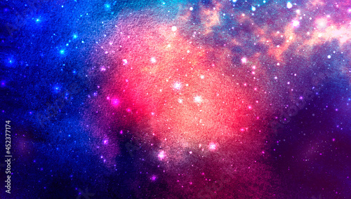 Vector cosmic illustration. Beautiful colorful space background. Watercolor Cosmos