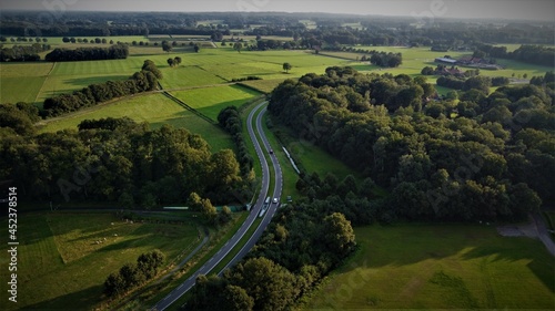 Aerial shot above a dutch road