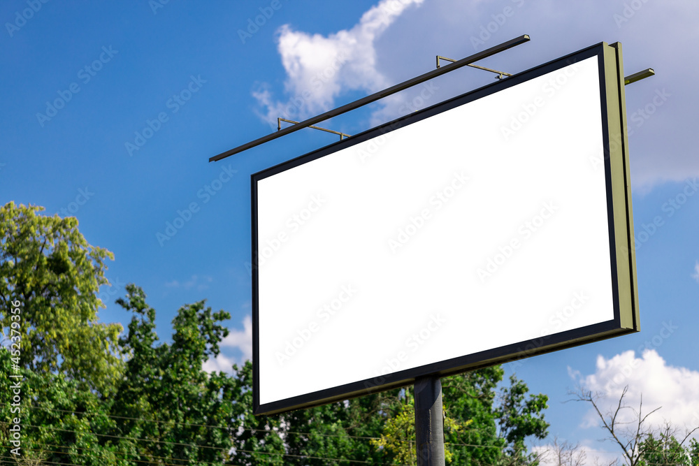 blank advertising billboard mockup. urban life. near park area. template for design. large advertising road banner blank advertising billboard mockup. urban life. near park area. template for design. large advertising road banner