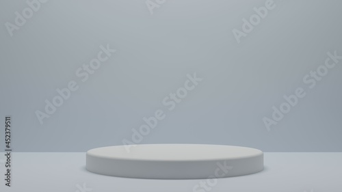Abstract podium with lighting. White and gray colors. Podium stage for an award ceremony or performance by an artist. 3d rendering geometric shape.