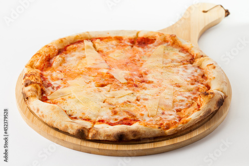 pizza on a board