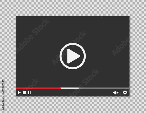 Video player in material design style, flat movie and stream player with long shadow, template videoplayer for websites and print. photo