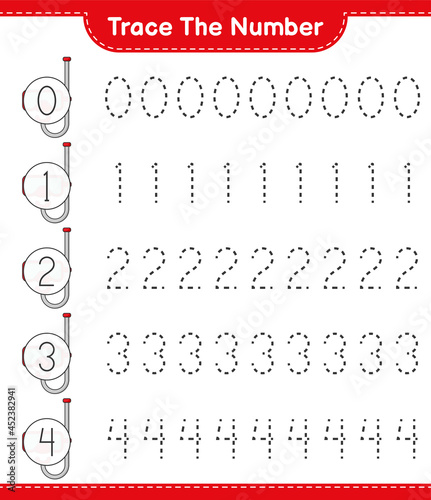 Trace the number. Tracing number with Scuba Diving Mask. Educational children game, printable worksheet, vector illustration