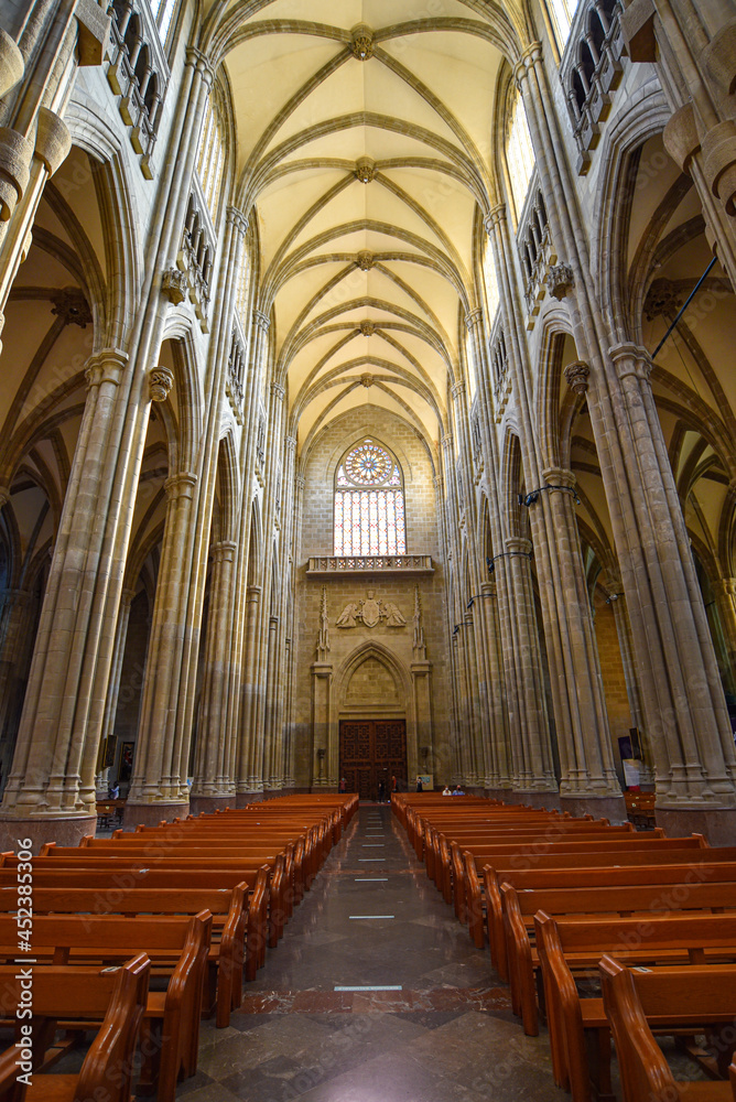 Vitoria-Gasteiz, Spain - 21 Aug, 2021: Interior Views of the Cathedral of Santa Maria (or New Cathedral) in Vitoria-Gasteiz, Basque Country, Spain