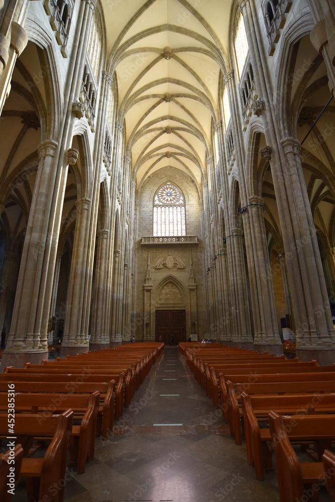 Vitoria-Gasteiz, Spain - 21 Aug, 2021: Interior Views of the Cathedral of Santa Maria (or New Cathedral) in Vitoria-Gasteiz, Basque Country, Spain