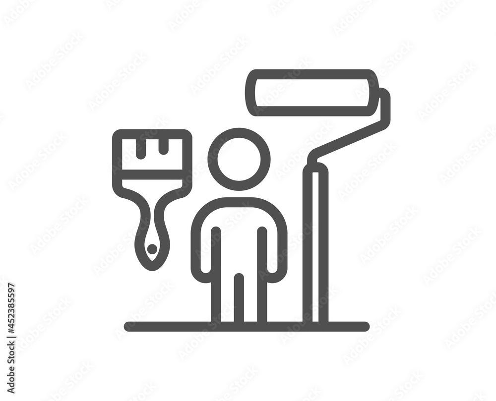 Painter line icon. Paint brush roller sign. Professional artist symbol. Quality design element. Linear style painter icon. Editable stroke. Vector
