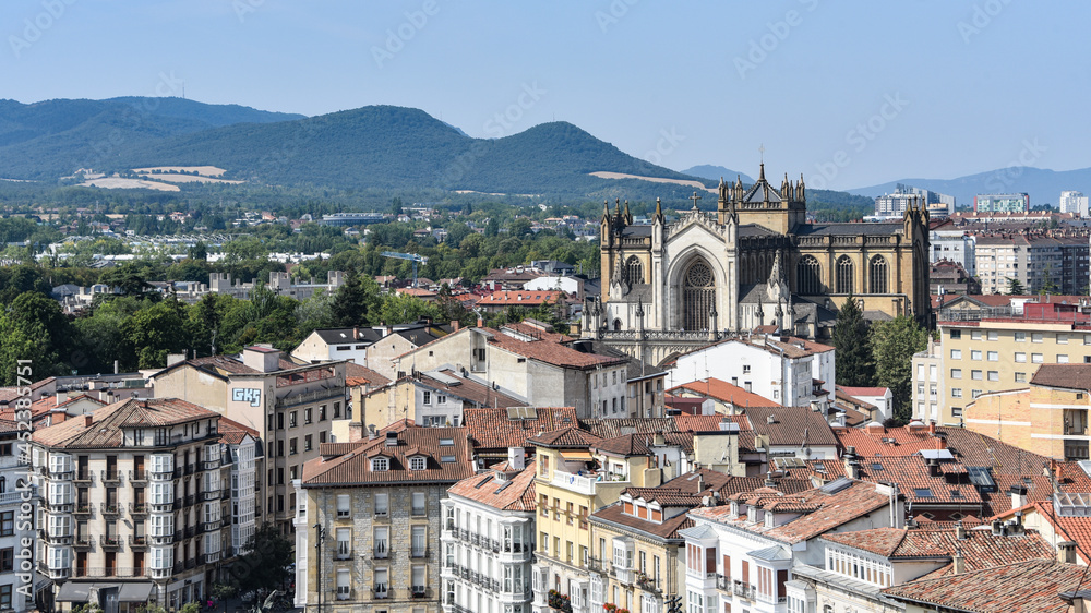 Obraz premium Vitoria Gasteiz, Spain - 21 Aug, 2021: Views over the city of Vitoria from the tower of San Vicente Church