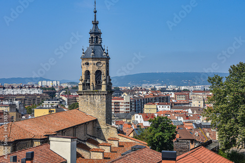 Vitoria Gasteiz, Spain - 21 Aug, 2021: Views over the city of Vitoria from the tower of San Vicente Church