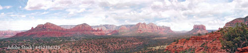 Sedona summer landscape Arizona. Sedona, the World`s famous Arizona place, is a gorgeous summer vacation destination with lots of hiking trails, state parks and amazing views.