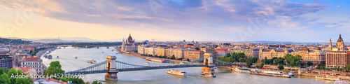 City summer landscape, panorama, banner - top view of the historical center of Budapest with the Danube river, in Hungary © rustamank