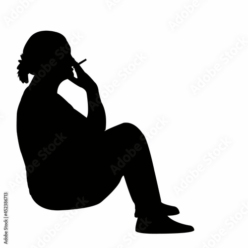 a woman siting  and smoking, silhouette vector