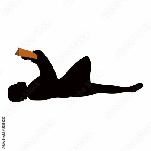 a teenager girl reading and lying down, silhouette vector