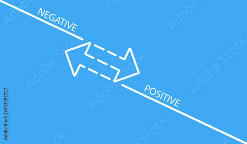Positive negative. Two diagonal arrows from white lines on a blue background. Vector illustration of confrontation or comparison design. Direction in different directions