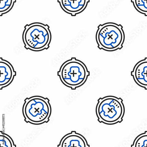Line Headshot icon isolated seamless pattern on white background. Sniper and marksman is shooting on the head of man, lethal attack, assault and assassination. Colorful outline concept. Vector
