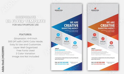 Corporate Business DL Flyer Rack Card Template Design Layout with Orange and Blue Accent