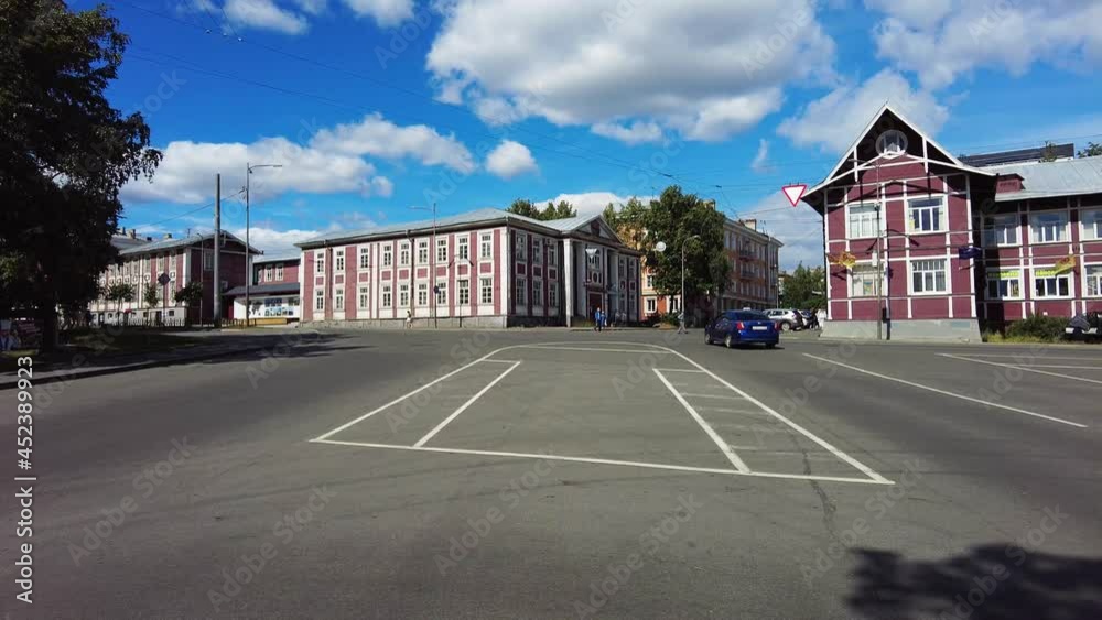 Petrozavodsk. City center. Old streets. Karelia. Russia. 4K.