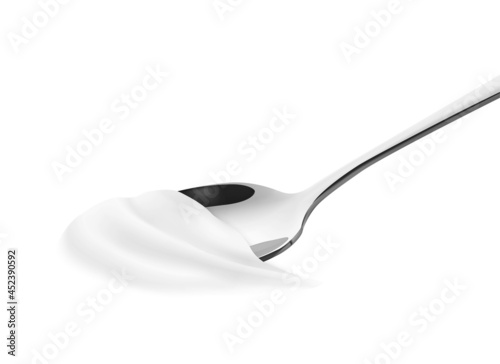 Metal spoon with creamy foam. Vector illustration isolated on white background. Ready for use on different backgrounds. EPS10.