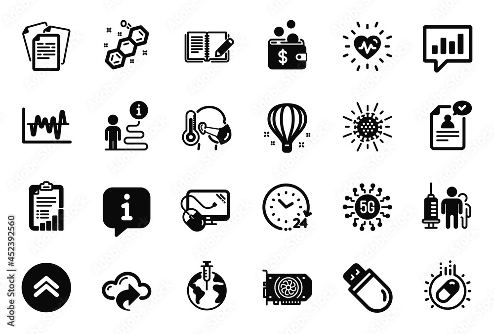 Vector Set of Science icons related to Air balloon, Resume document and Capsule pill icons. Stock analysis, 24 hours and Medical vaccination signs. Feedback, Heartbeat and Usb stick. Gpu. Vector Vector Set of Science icons related to Air balloon, Resume document and Capsule pill icons. Stock analysis, 24 hours and Medical vaccination signs. Feedback, Heartbeat and Usb stick. Gpu. Vector