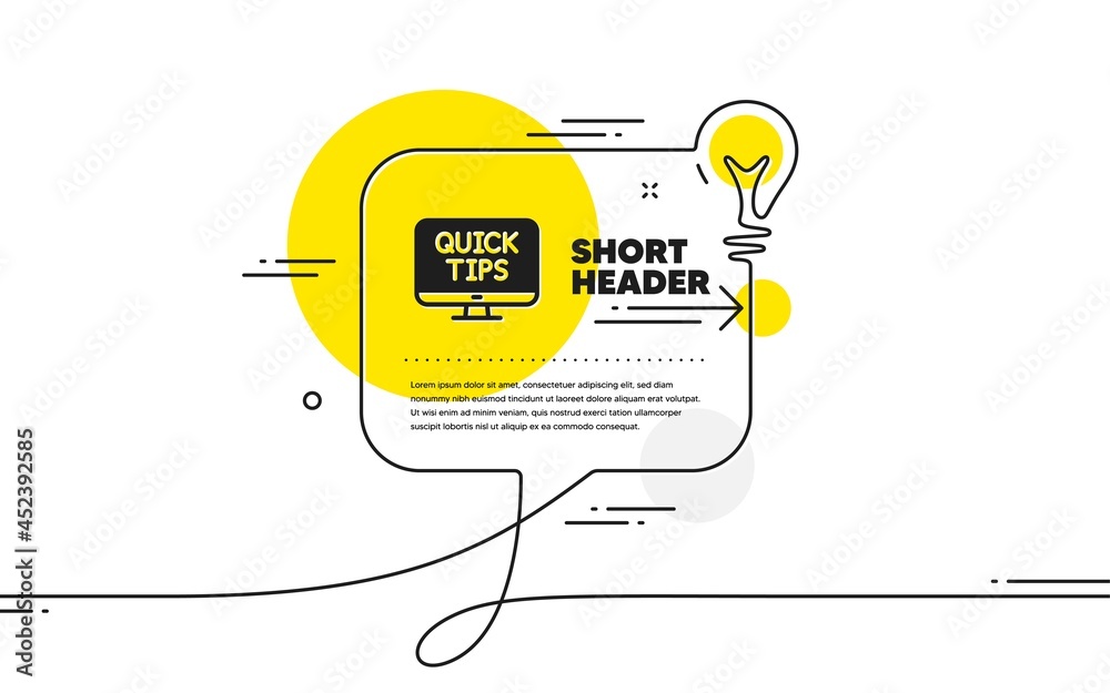 Quick tips icon. Continuous line idea chat bubble banner. Helpful ...
