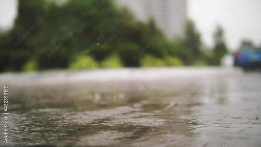rain, puddles. raining. Water drops. rainstorm. close-up. large raindrops fall, drip into puddles with splashes and bubbles during heavy rain. summer showers rain, puddles. raining. Water drops. rainstorm. close-up. large raindrops fall, drip into puddles with splashes and bubbles during heavy rain. summer showers