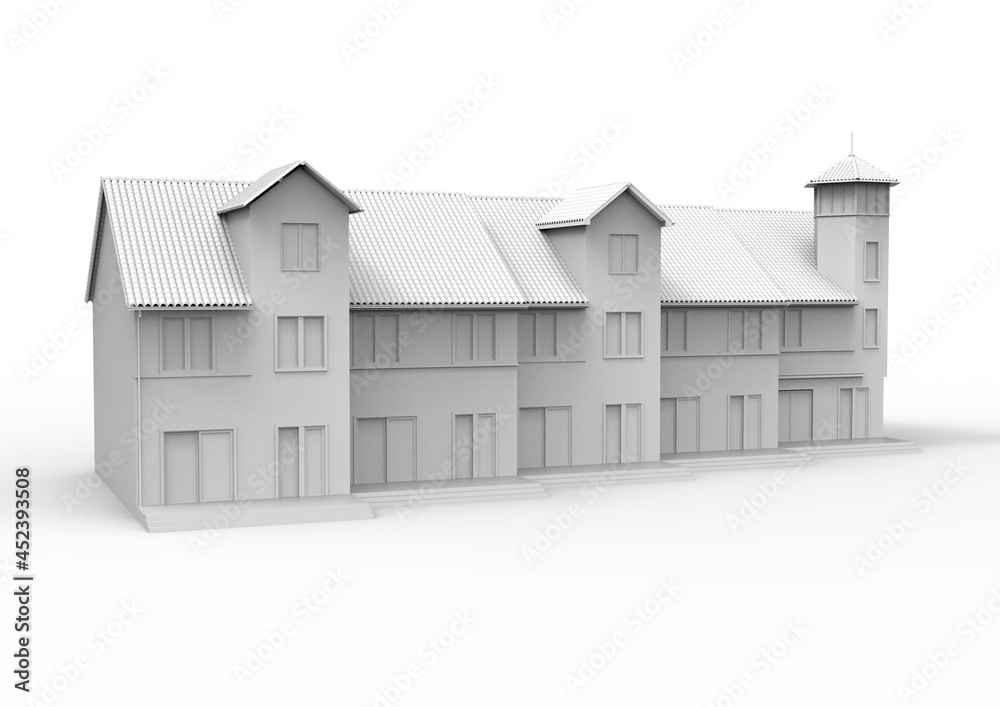 Bright residential building, 3d rendering illustration. Bright residential building, 3d rendering illustration.