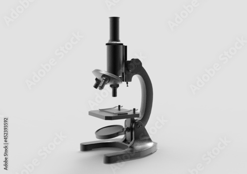 Medical microscope on a light background. 3d rendering illustration.