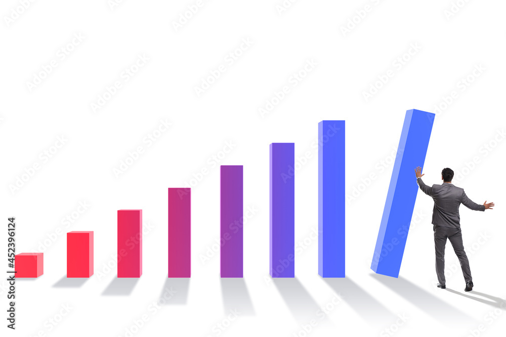 Businessman supporting economic growth on chart Businessman supporting economic growth on chart