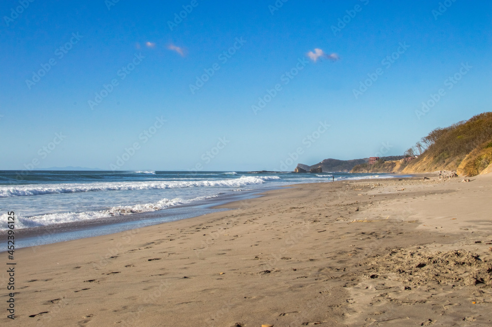 Image of sand and beach with blue sky, sand and beach with beautiful blue sky with COPY SPACE