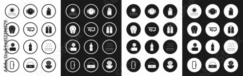 Set Gloves, Diving belt, hood, Sun and waves, Aqualung, watch, Rain and Gauge scale icon. Vector