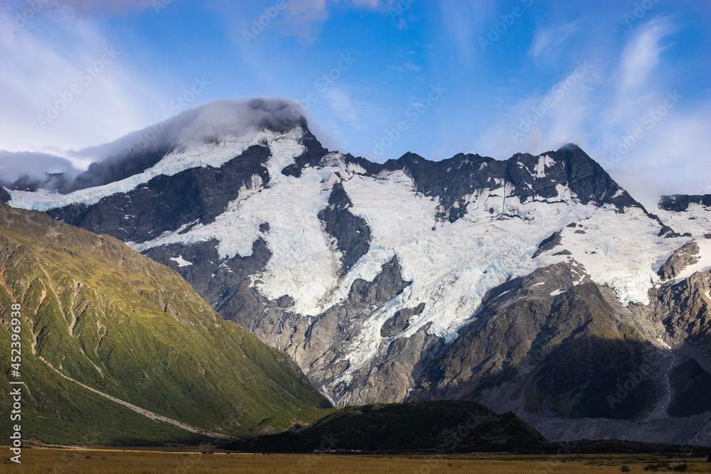 East Faces of Mount Sefton and The Footstool above Whitehorse Hill and lower Sealy Range, Main Divide, Aoraki Mount Cook National Park
