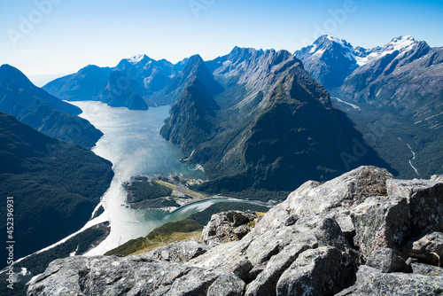 Deepwater Basin, Milford Sound and Mount Tutoko and Mount Madeline from Sheerdown Peak