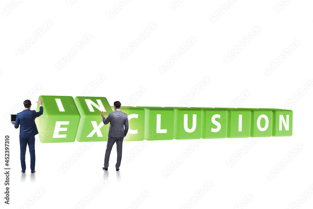 Businessman turning cubes in inclusion and exclusion concept Businessman turning cubes in inclusion and exclusion concept