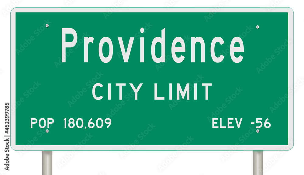 Rendering of a green Rhode Island highway sign with city information