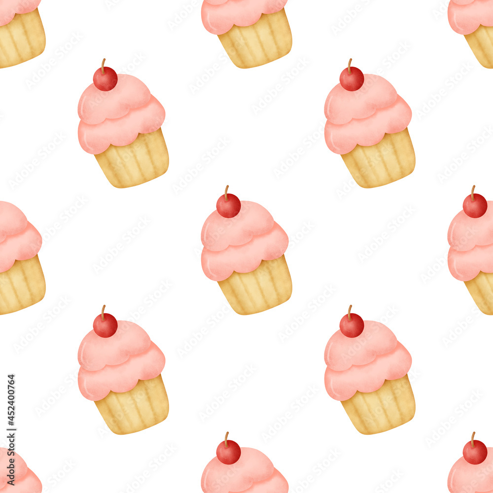 Watercolor dessert cake seamless patterns Stock Illustration | Adobe Stock