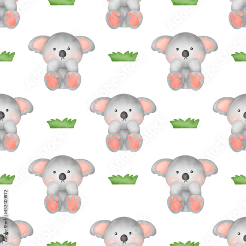 Handdrawn watercolor koala seamless patterns