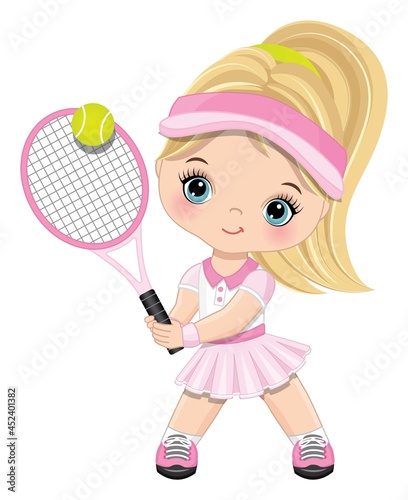 Cute Little Blond Girl Playing Tennis