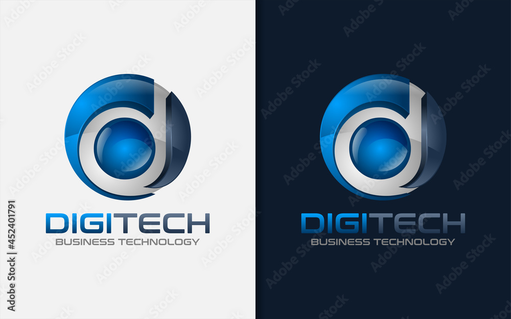 Abstract Initial Letter D with Circle and 3D Modern Style Logo Design. Tech Futuristic Vector Logo Design. Abstract Initial Letter D with Circle and 3D Modern Style Logo Design. Tech Futuristic Vector Logo Design.