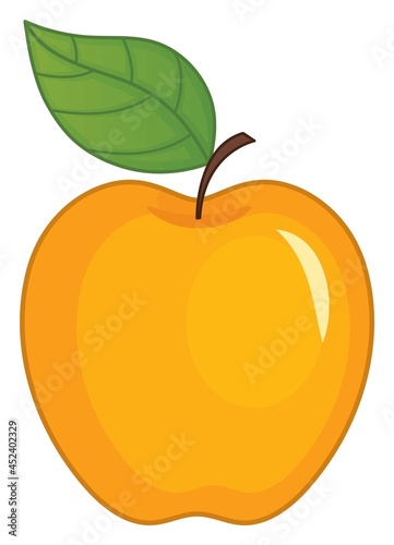 Yellow Ripe Apple with Leaf. Yellow Apple